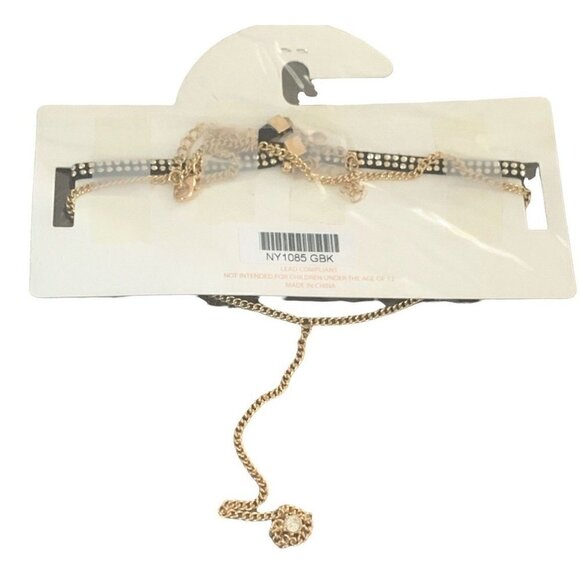 Carisma Layered Necklace Set Black Studded Choker Gold Chain Stone Pendant - Picture 9 of 9